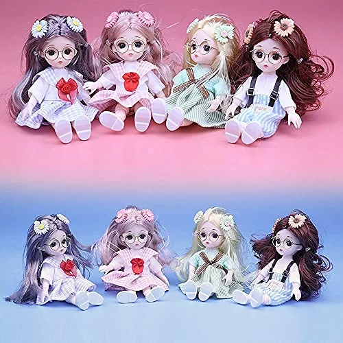 1/12 Ball Jointed Long Hair Doll 6 Inch,13 Jointed Doll 17 cm Little Princess Suit Clothes Shoes Accessory Lovely Children Toy Girl Present (Pink Dress   Green Dress)