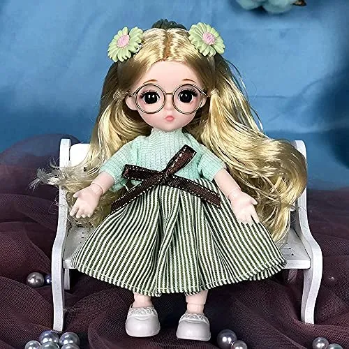 1/12 Ball Jointed Long Hair Doll 6 Inch,13 Jointed Doll 17 cm Little Princess Suit Clothes Shoes Accessory Lovely Children Toy Girl Present (Pink Dress   Green Dress)