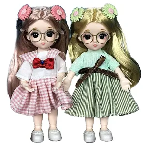 1/12 Ball Jointed Long Hair Doll 6 Inch,13 Jointed Doll 17 cm Little Princess Suit Clothes Shoes Accessory Lovely Children Toy Girl Present (Pink Dress   Green Dress)