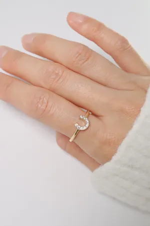 14K Solid Gold CZ Horse Shoes Ring