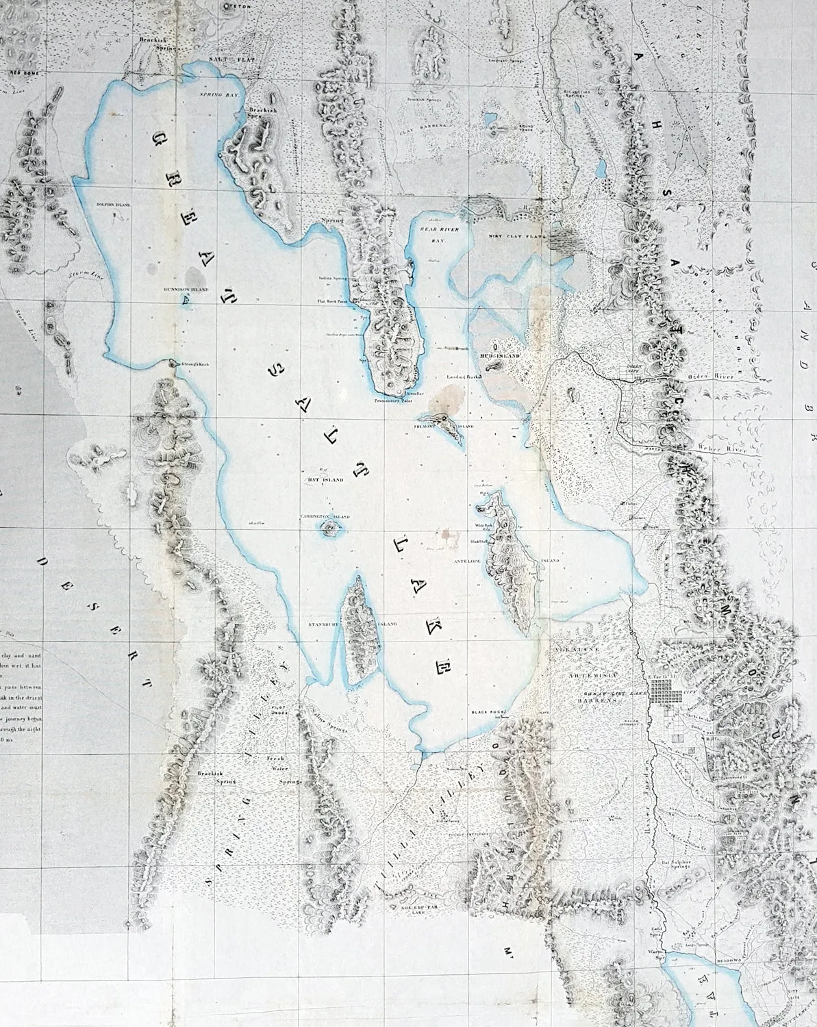 1852 Howard Stansbury Large 1st Antique Map The Great Salt Lake & City, Utah