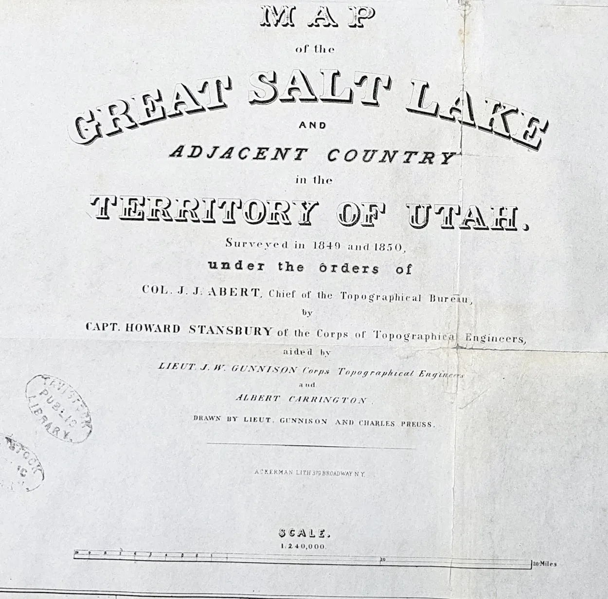 1852 Howard Stansbury Large 1st Antique Map The Great Salt Lake & City, Utah