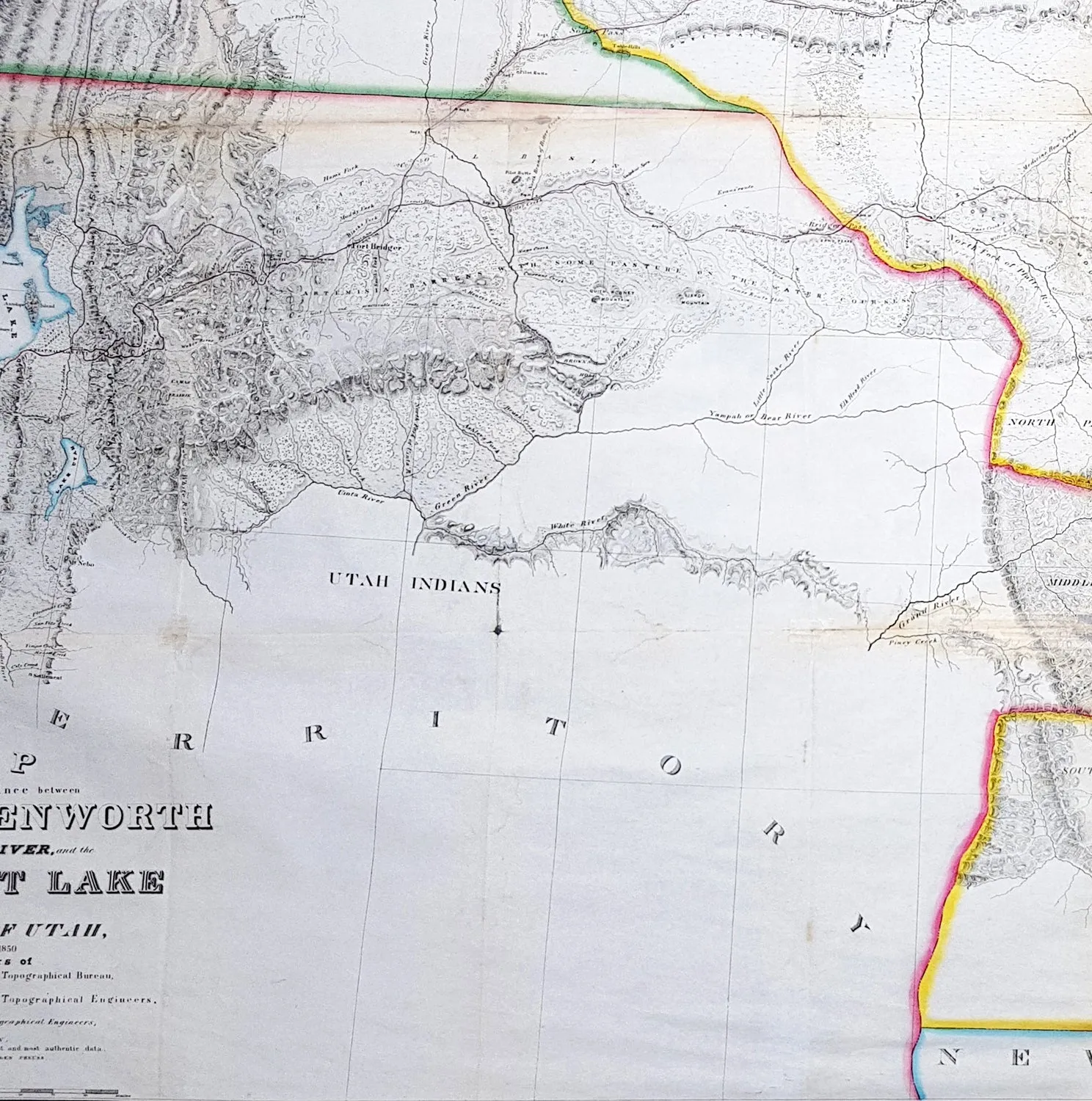 1852 Howard Stansbury Large Antique Map Forth Leavenworth, KS to Salt Lake, Utah