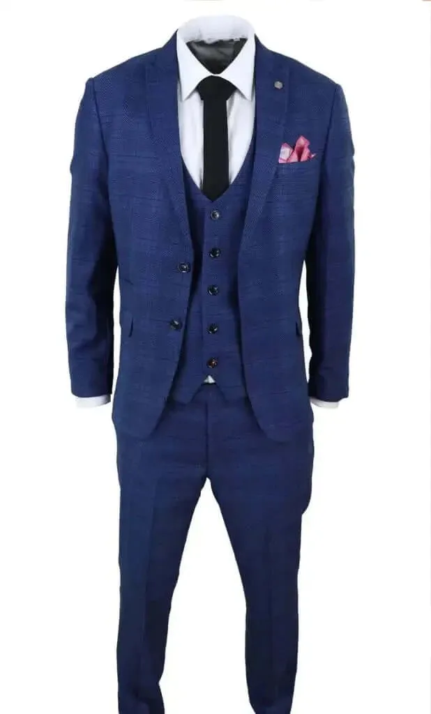 3-Piece Blue Suit Check Jerry