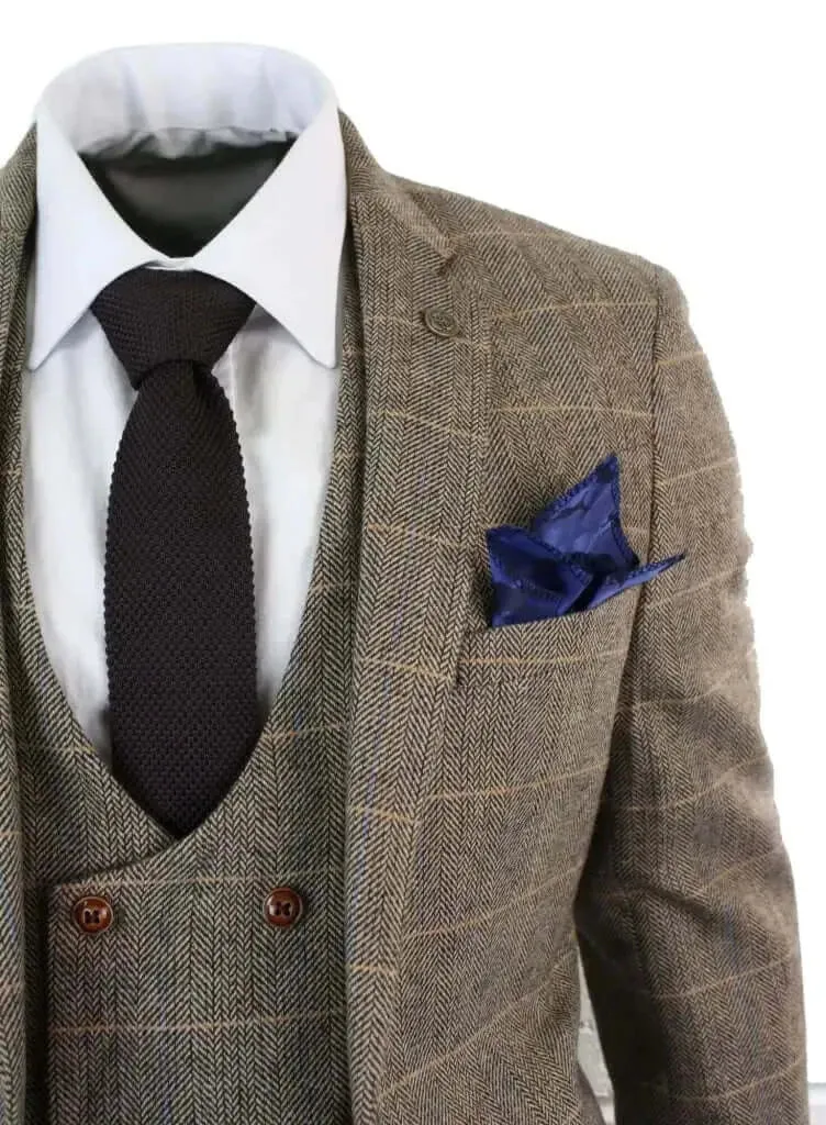 3-Piece Suit Double Breasted, Herringbone Brown Classic