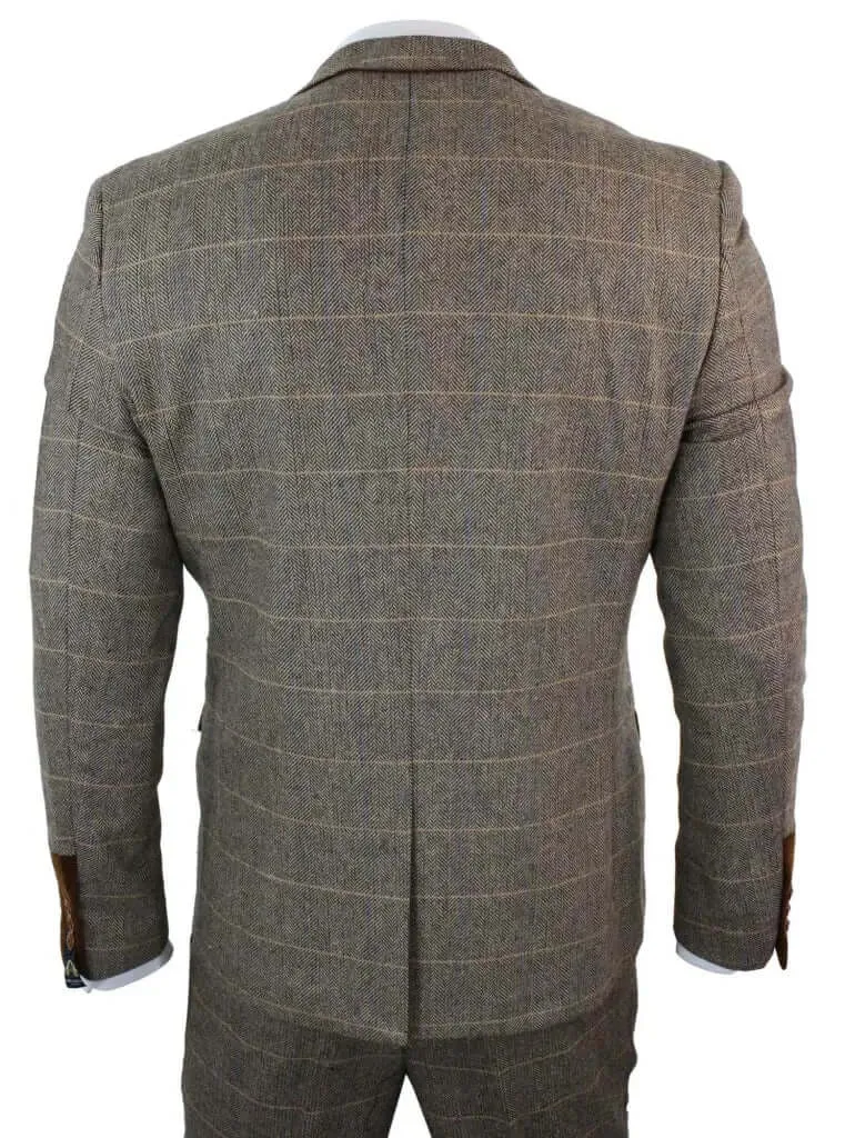 3-Piece Suit Double Breasted, Herringbone Brown Classic