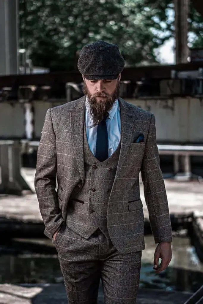 3-Piece Suit Double Breasted, Herringbone Brown Classic