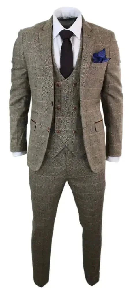 3-Piece Suit Double Breasted, Herringbone Brown Classic