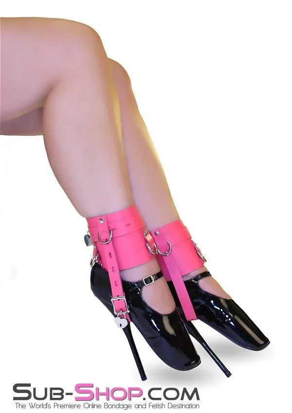 6793A      Enforced Femininity Hot Pink Locking Bondage Shoe Cuffs