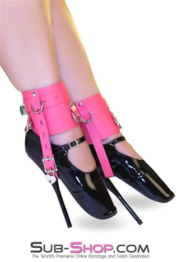 6793A      Enforced Femininity Hot Pink Locking Bondage Shoe Cuffs