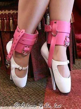 6793A-SIS      Enforced Sissy Femininity Hot Pink Locking Bondage Shoe Cuffs