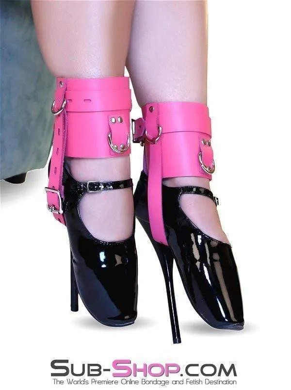 6793A-SIS      Enforced Sissy Femininity Hot Pink Locking Bondage Shoe Cuffs