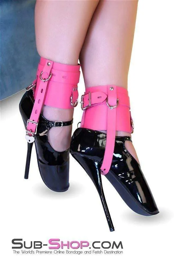 6793A-SIS      Enforced Sissy Femininity Hot Pink Locking Bondage Shoe Cuffs