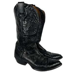 80s Black Ostrich Leather Cowboy Boots- M's 9, W's 10.5