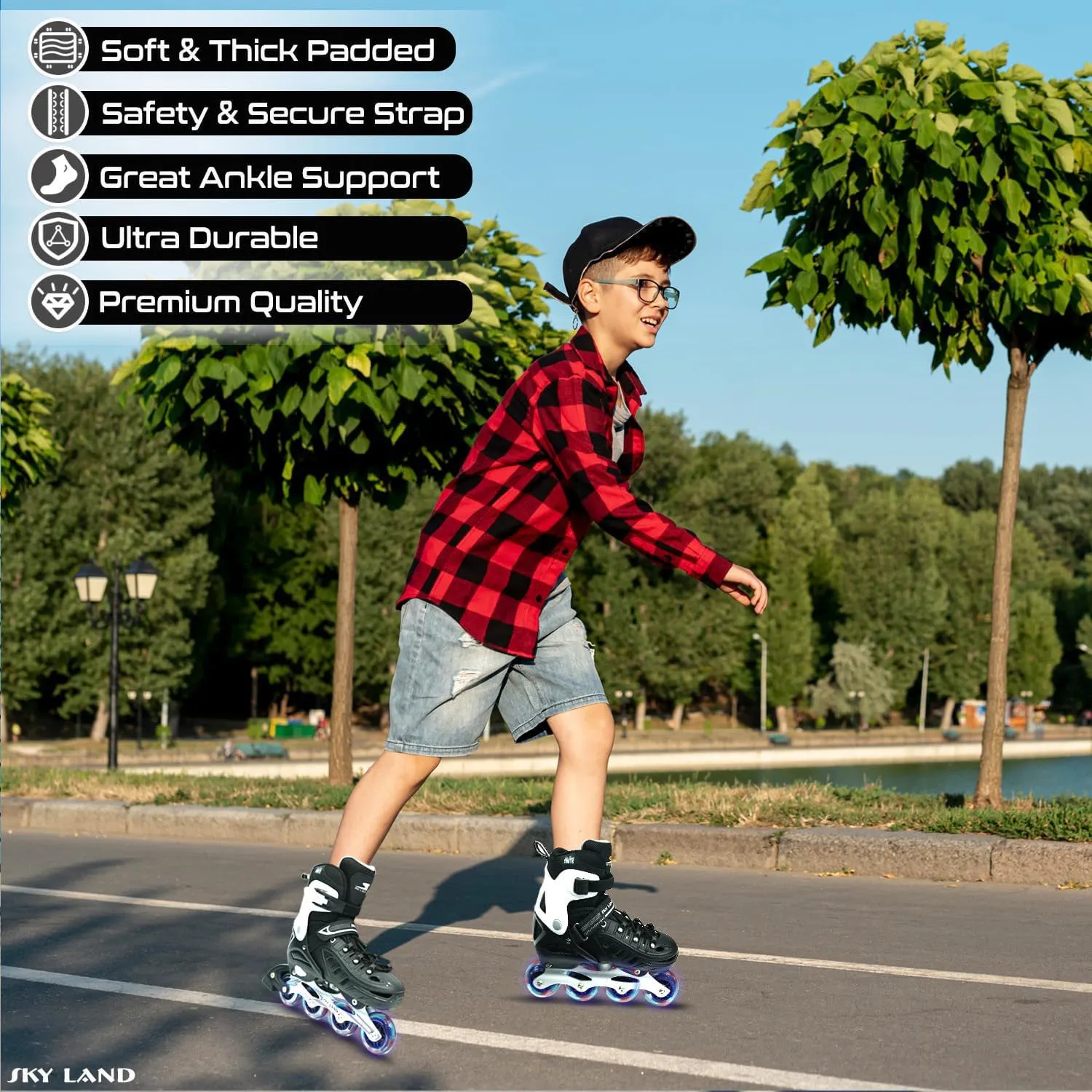 Adjustable Inline Skates with 8 Illuminated Wheels TMX-028-M Comfortable and Safe Roller Skates for Kids & Teens