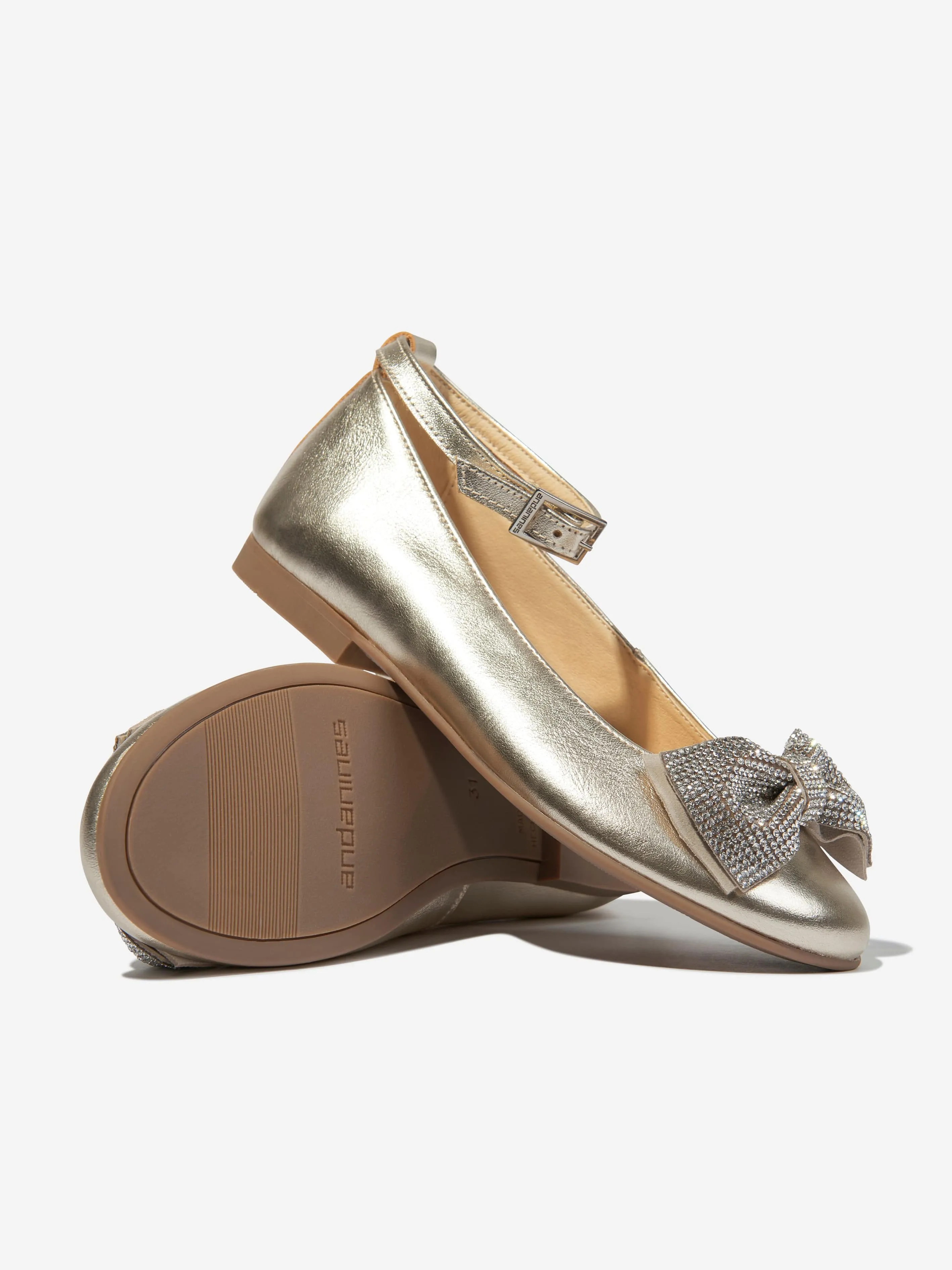 Andanines Girls Leather Ankle Strap Shoes in Gold