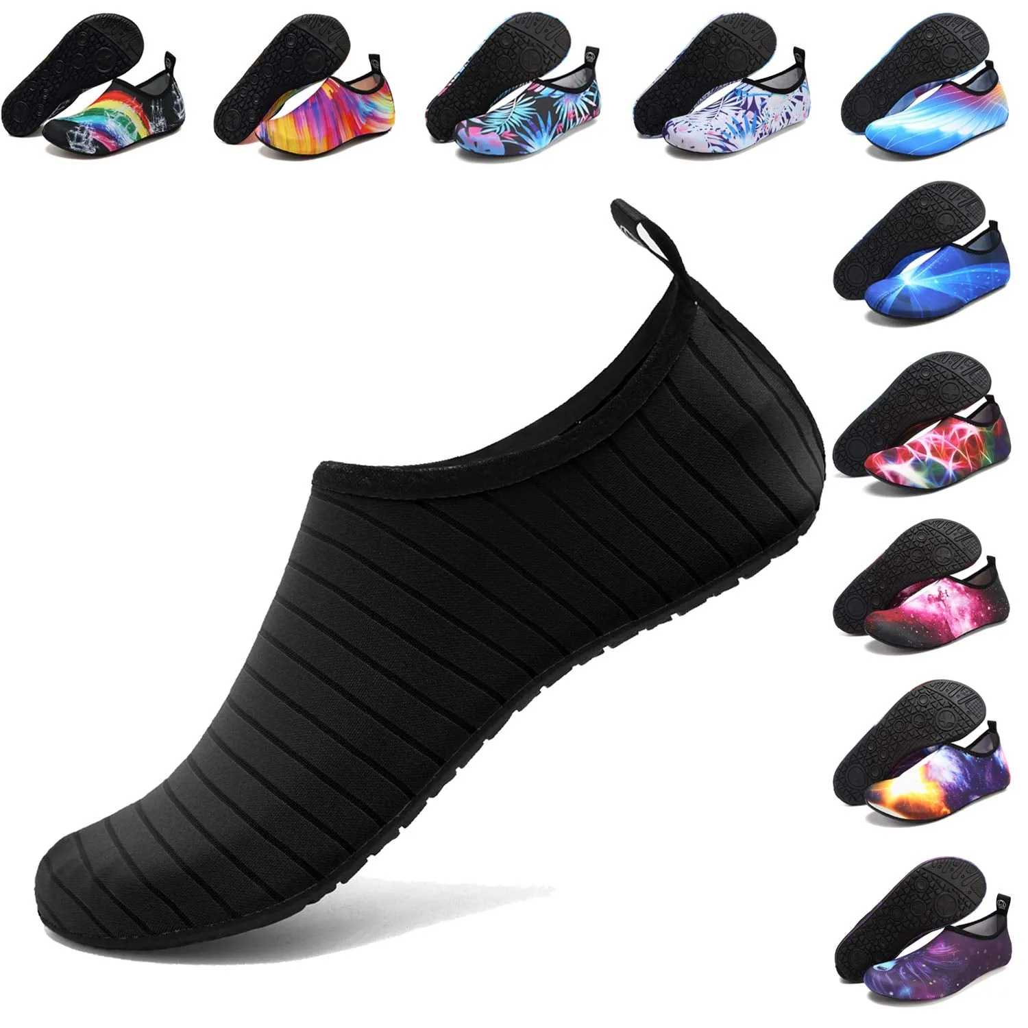 ANLUKE Water Shoes Barefoot Aqua Yoga Socks Quick-Dry Beach Swim Surf Shoes for Women Men Black/Solid 46/47