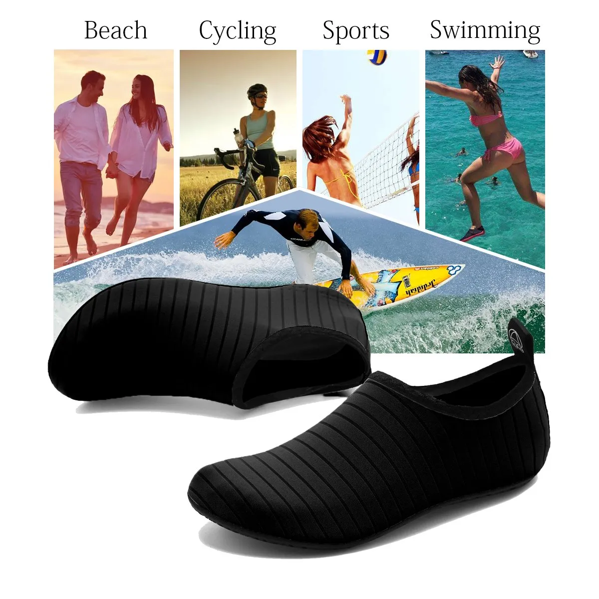 ANLUKE Water Shoes Barefoot Aqua Yoga Socks Quick-Dry Beach Swim Surf Shoes for Women Men Black/Solid 46/47