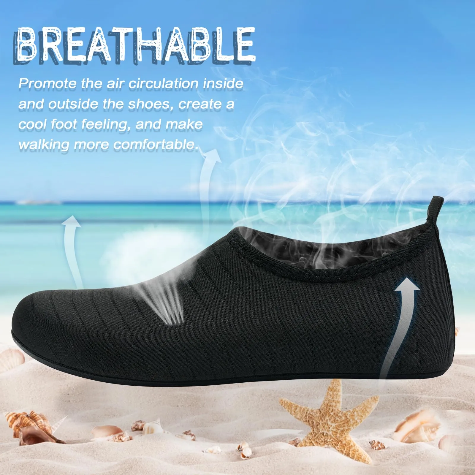 ANLUKE Water Shoes Barefoot Aqua Yoga Socks Quick-Dry Beach Swim Surf Shoes for Women Men Black/Solid 46/47