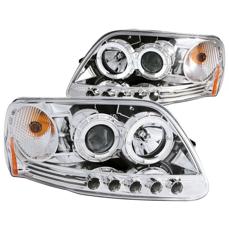 ANZO 1997.5-2003 Ford F-150 Projector Headlights w/ Halo and LED Chrome 1pc