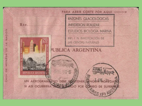 Argentina 1973 Marine Biology Study Antarctic Expedition cachet 13p Aerogramme