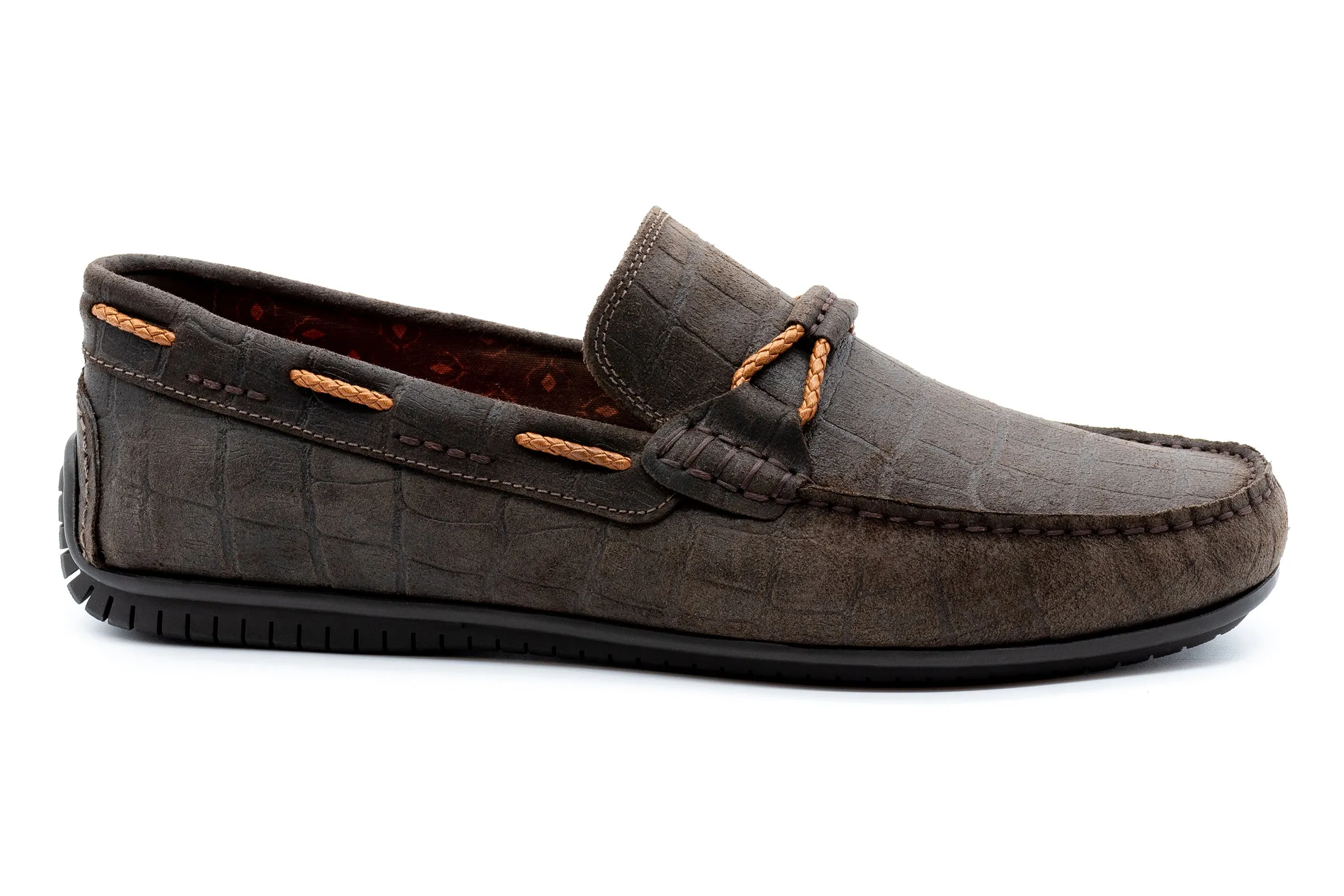 Bermuda Alligator Grain Braided Bit Loafers - Walnut