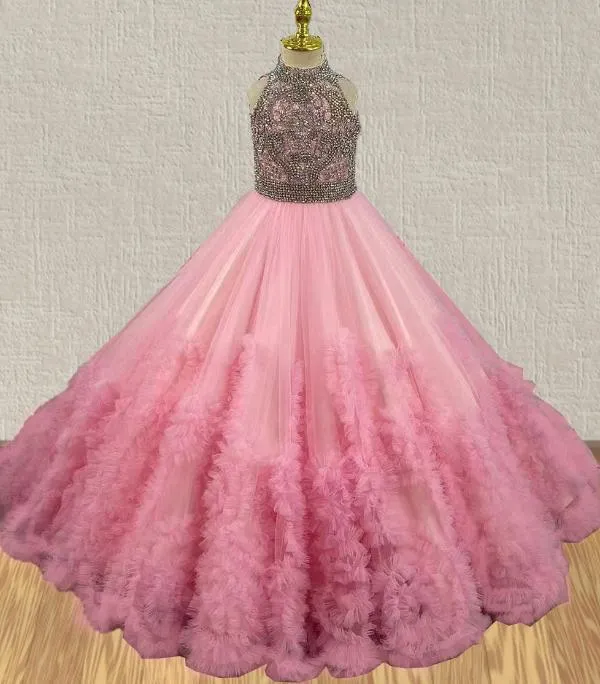 Best Beauty Sparkly Beaded Bodice Kids Evening Gown