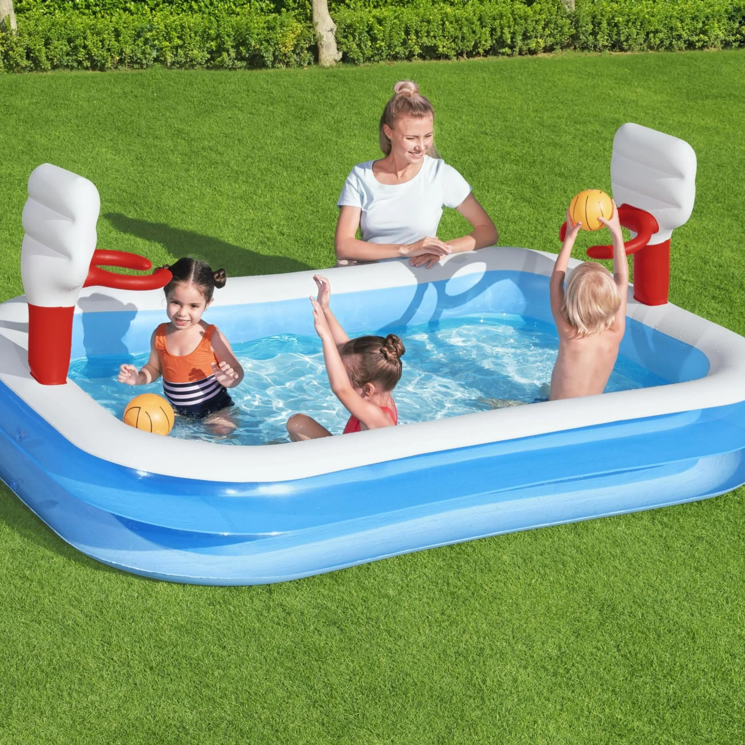 Bestway Family Paddling Pool Inflatable Swimming Pool with Basketball Game, Above Ground Pool For Kids and Adults, Outdoor Garden Pool