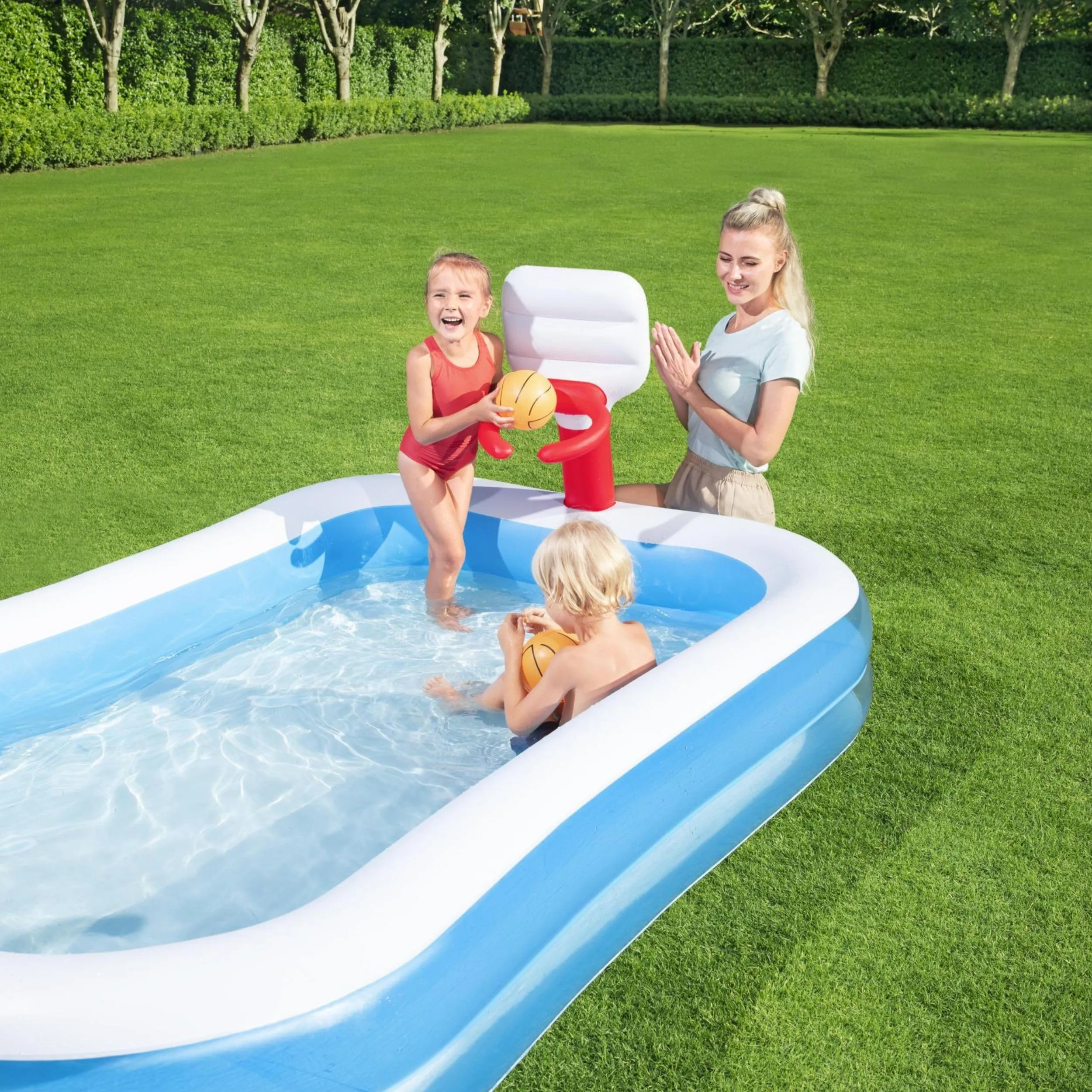 Bestway Family Paddling Pool Inflatable Swimming Pool with Basketball Game, Above Ground Pool For Kids and Adults, Outdoor Garden Pool