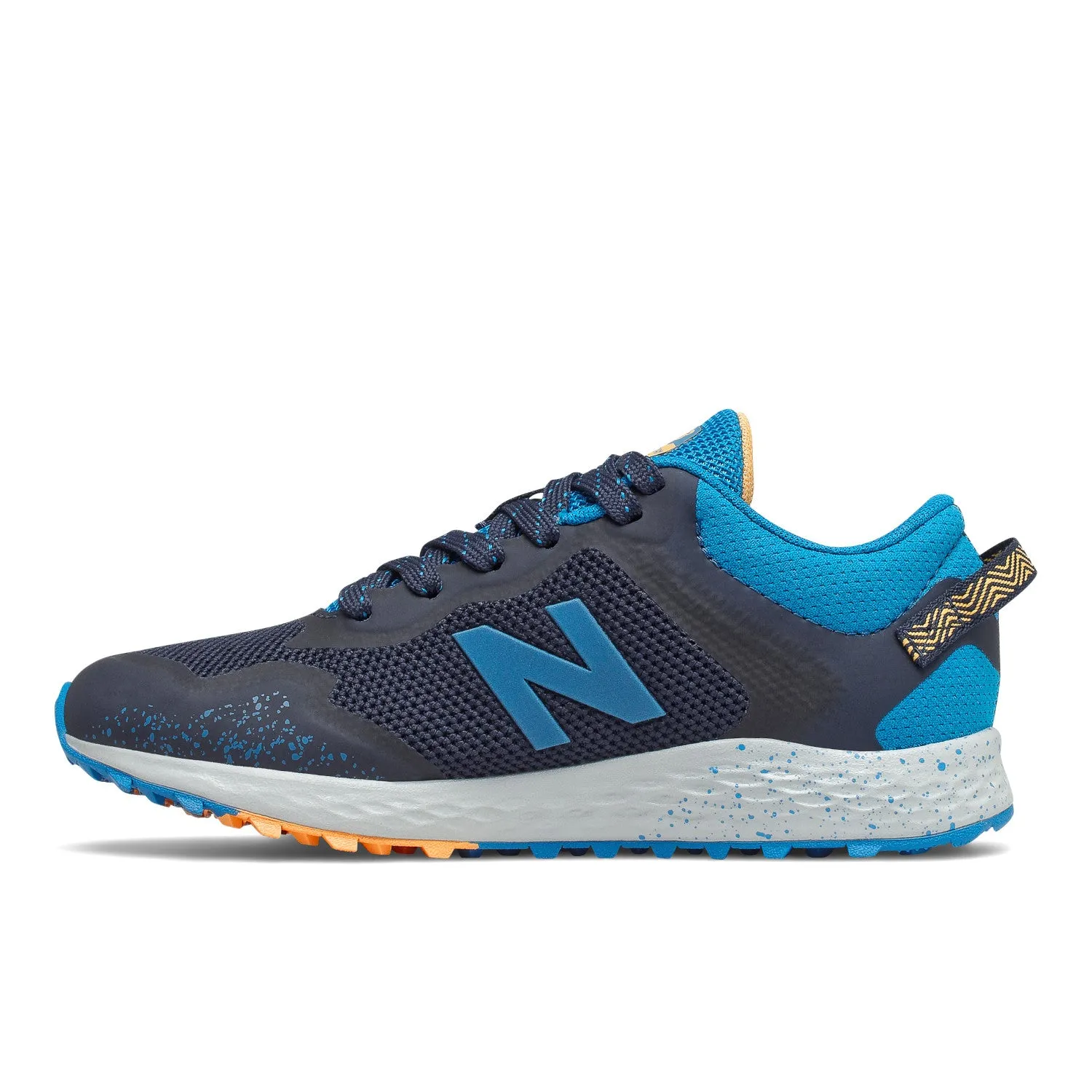 Big Kid's New Balance Fresh Foam Arishi Trail Color: Natural Indigo/ Wave / Habanero