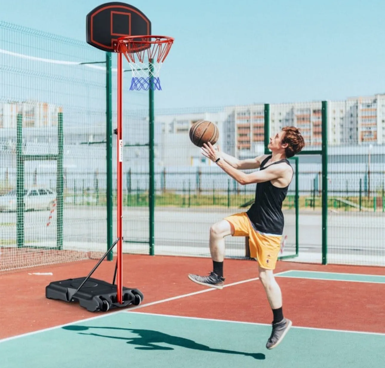 Black & Red Super Cool Portable Basketball Net Hoop With Wheels & Backboard | Adjustable Height | 5FT-7Ft | Heavy Duty | Sturdy Base