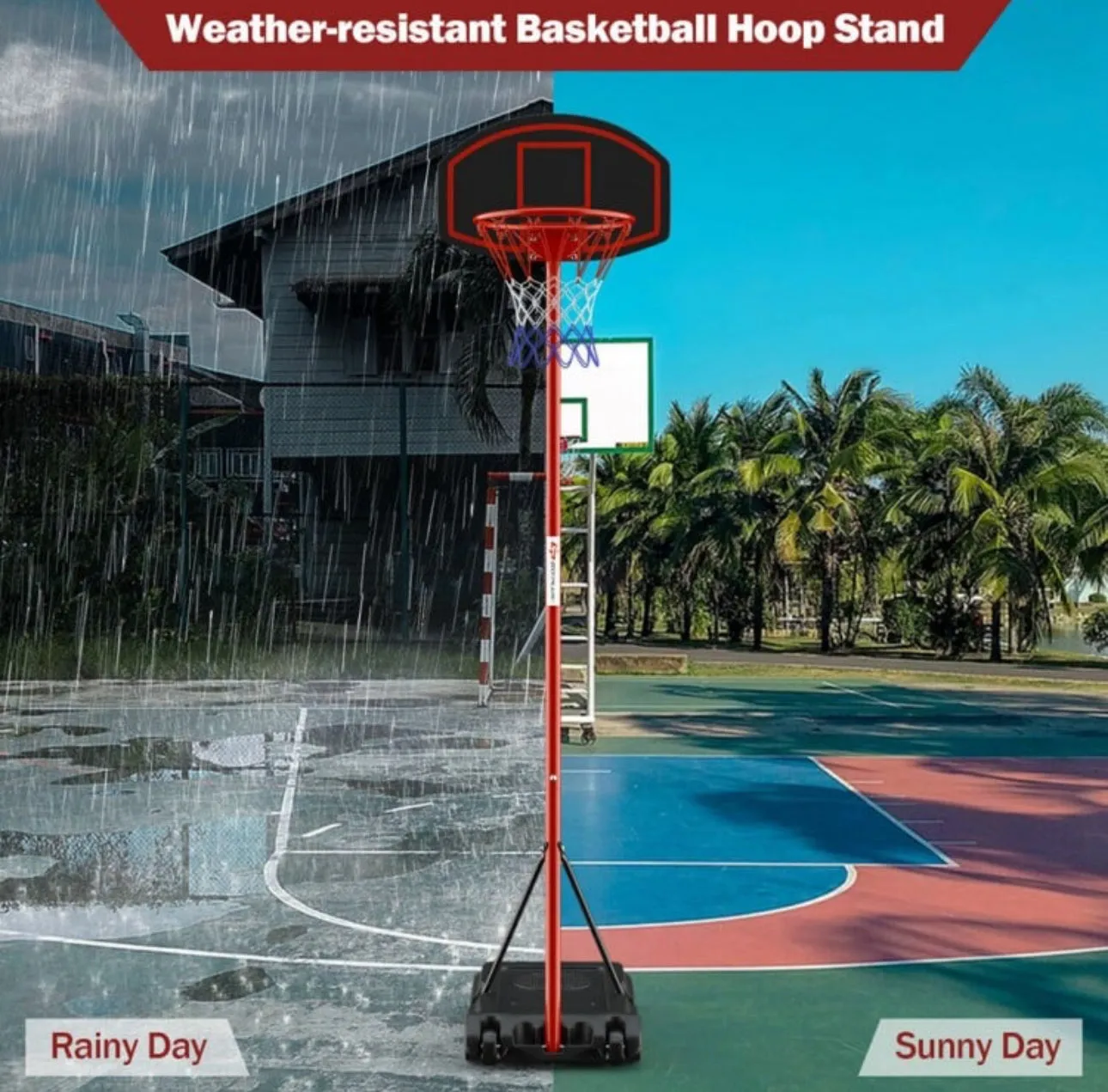 Black & Red Super Cool Portable Basketball Net Hoop With Wheels & Backboard | Adjustable Height | 5FT-7Ft | Heavy Duty | Sturdy Base