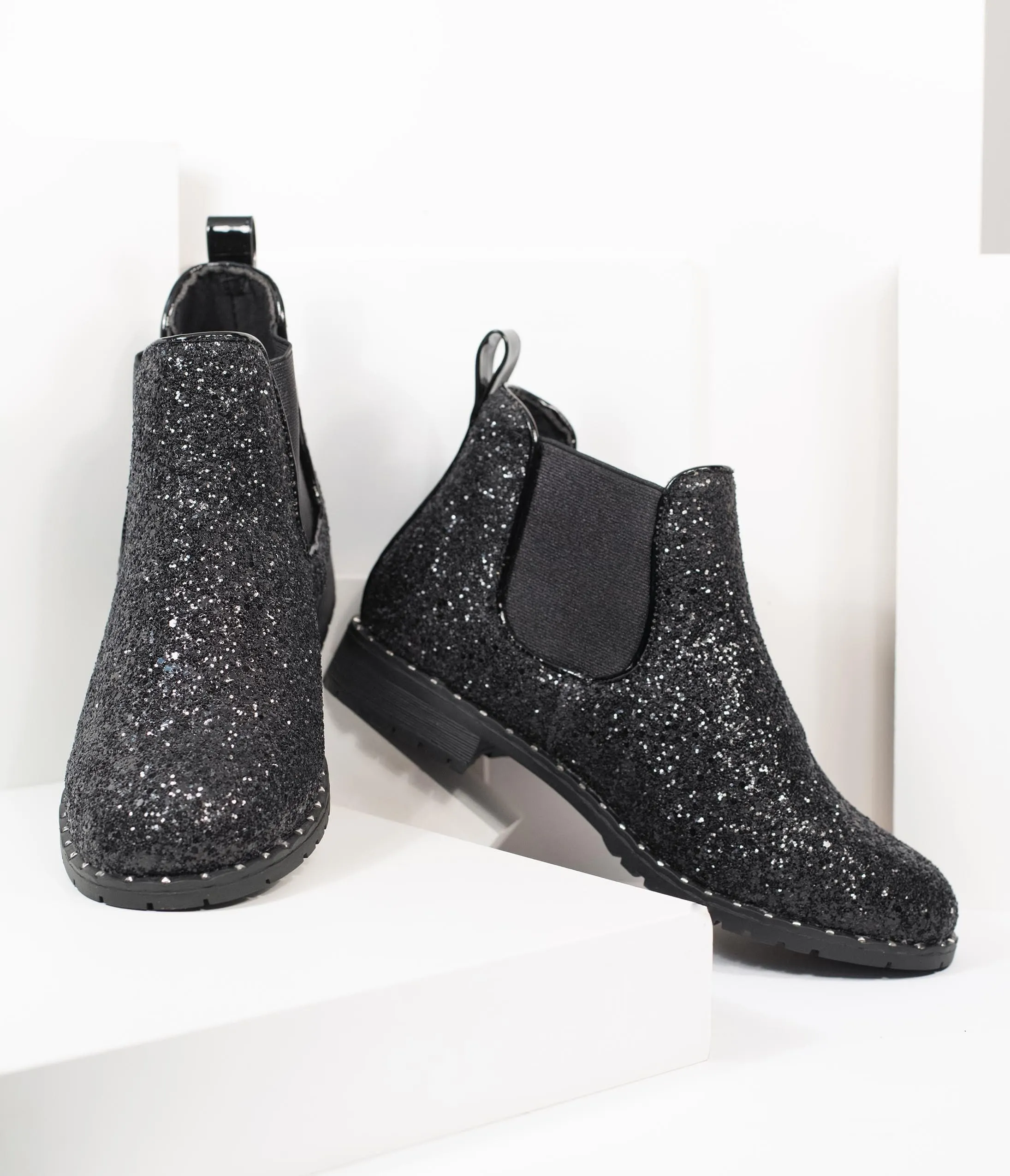 Black Chunky Glitter Chelsea Boot