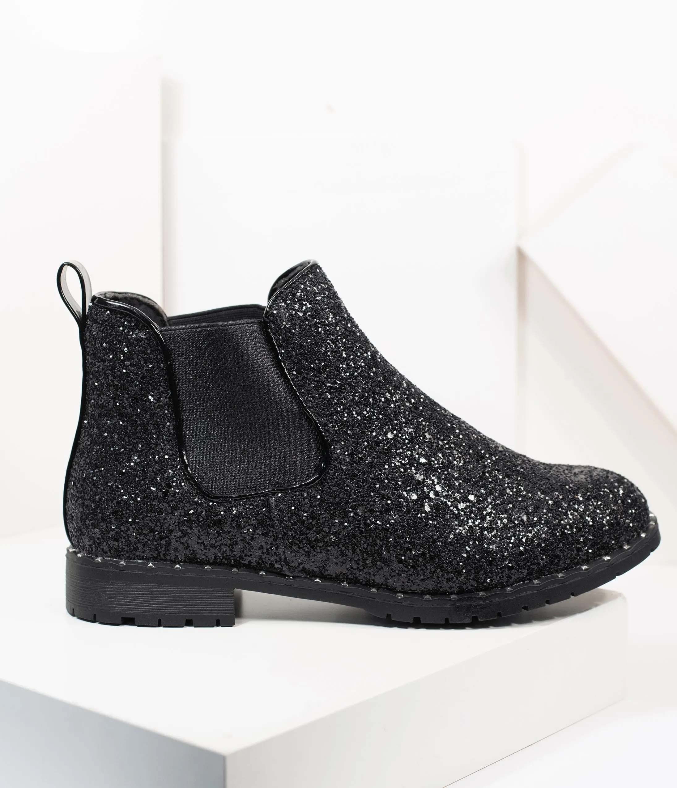 Black Chunky Glitter Chelsea Boot