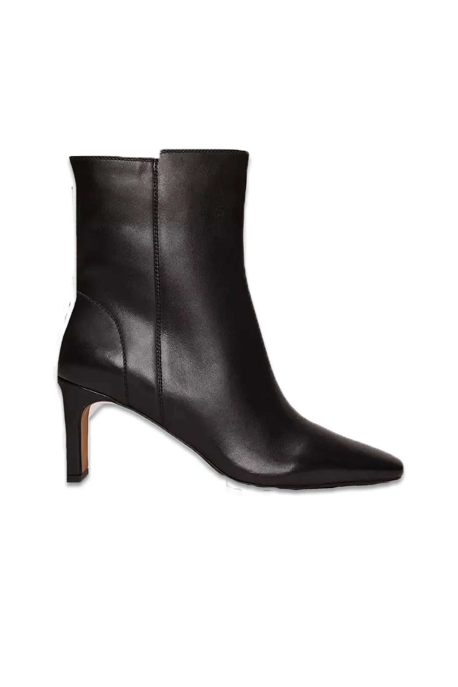 Black Slim Block Heel Leather Ankle Boots