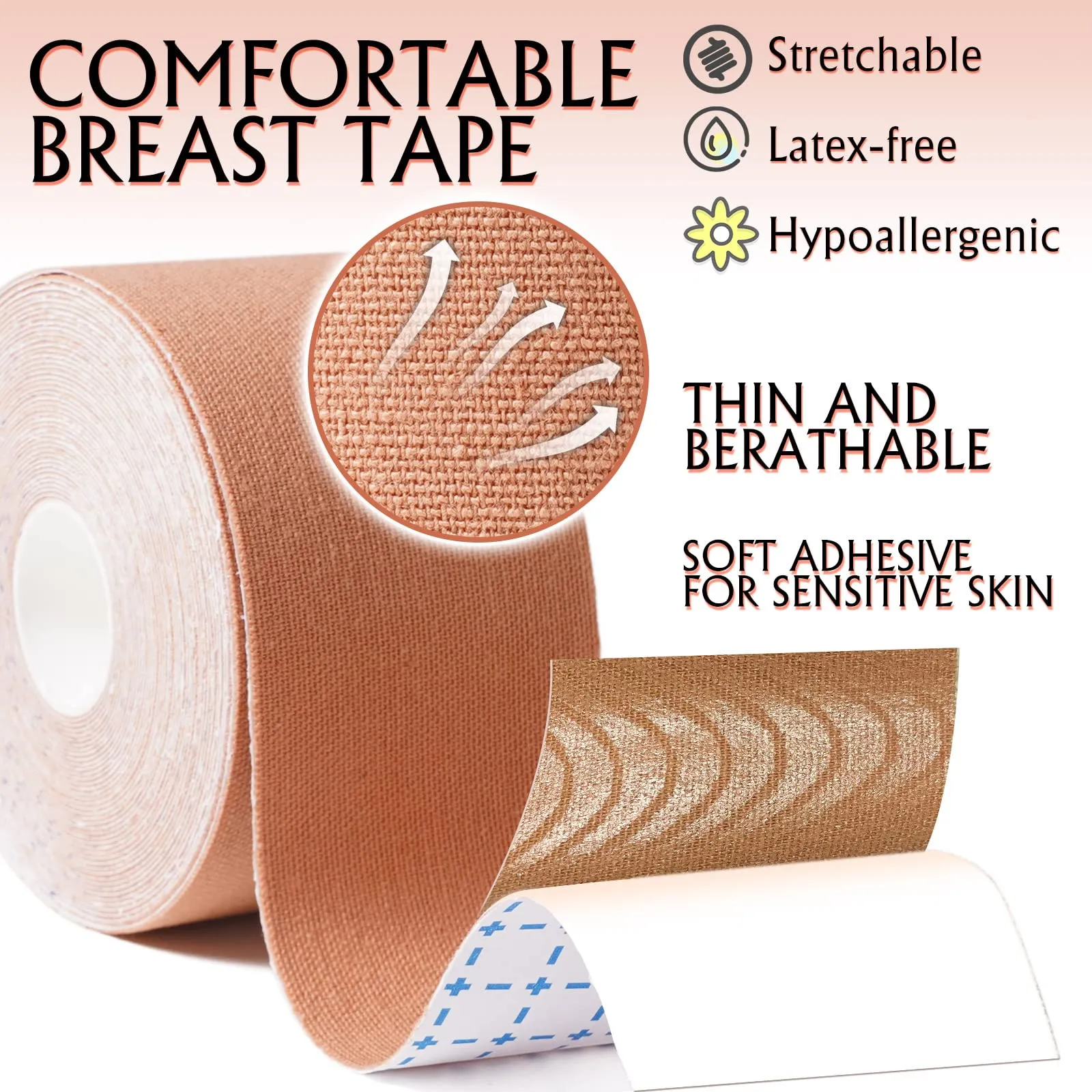 Boob Tape Kit, Breast Lift Tape, Waterproof & Breathable Breast Tape for Large Breasts Lift and Chest Support, with 2 Reusable Silicone Nipple Covers & 40 Pieces Clothing Tapes Beige