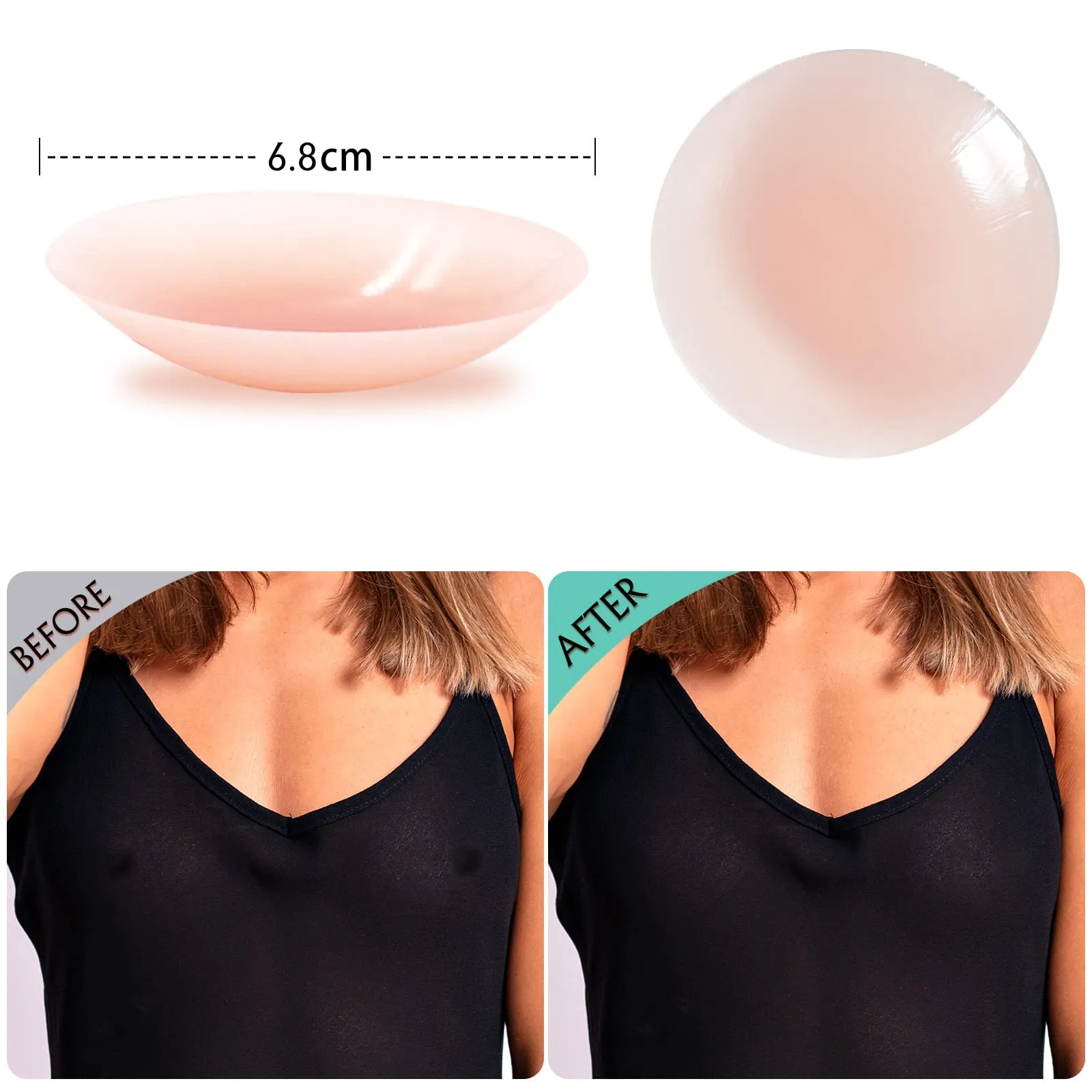 Boob Tape Kit, Breast Lift Tape, Waterproof & Breathable Breast Tape for Large Breasts Lift and Chest Support, with 2 Reusable Silicone Nipple Covers & 40 Pieces Clothing Tapes Beige