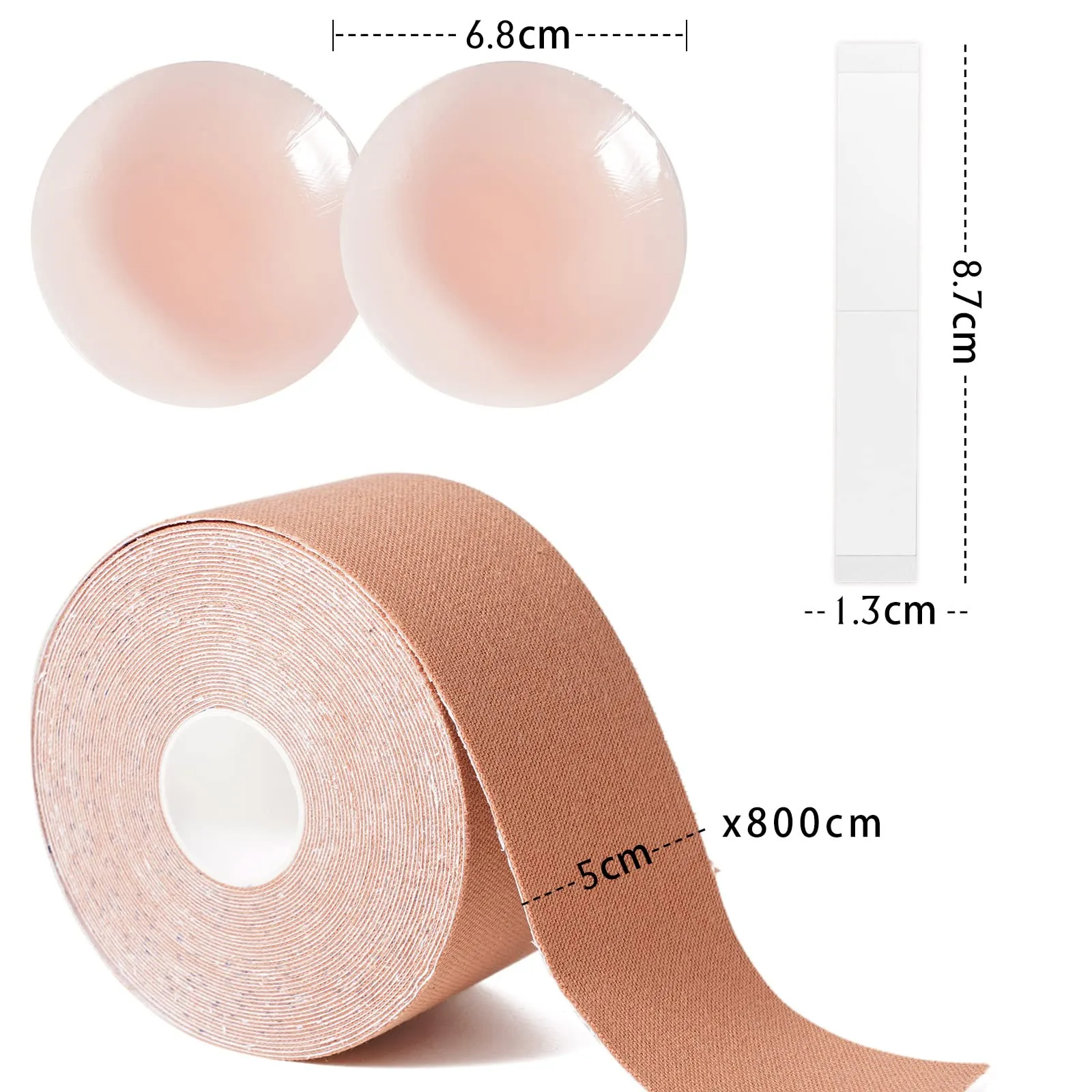 Boob Tape Kit, Breast Lift Tape, Waterproof & Breathable Breast Tape for Large Breasts Lift and Chest Support, with 2 Reusable Silicone Nipple Covers & 40 Pieces Clothing Tapes Beige