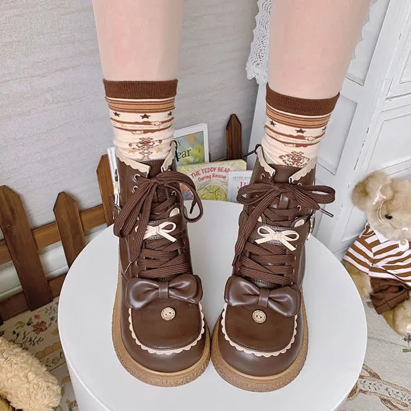 Bow Knot Button Bear Lolita Martin Boots