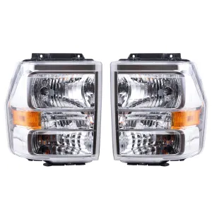 Brock Aftermarket Replacement Driver Left Passenger Right Halogen Combination Headlight Assembly With Chrome Bezel Set Compatible With 2007-2014 Ford Expedition