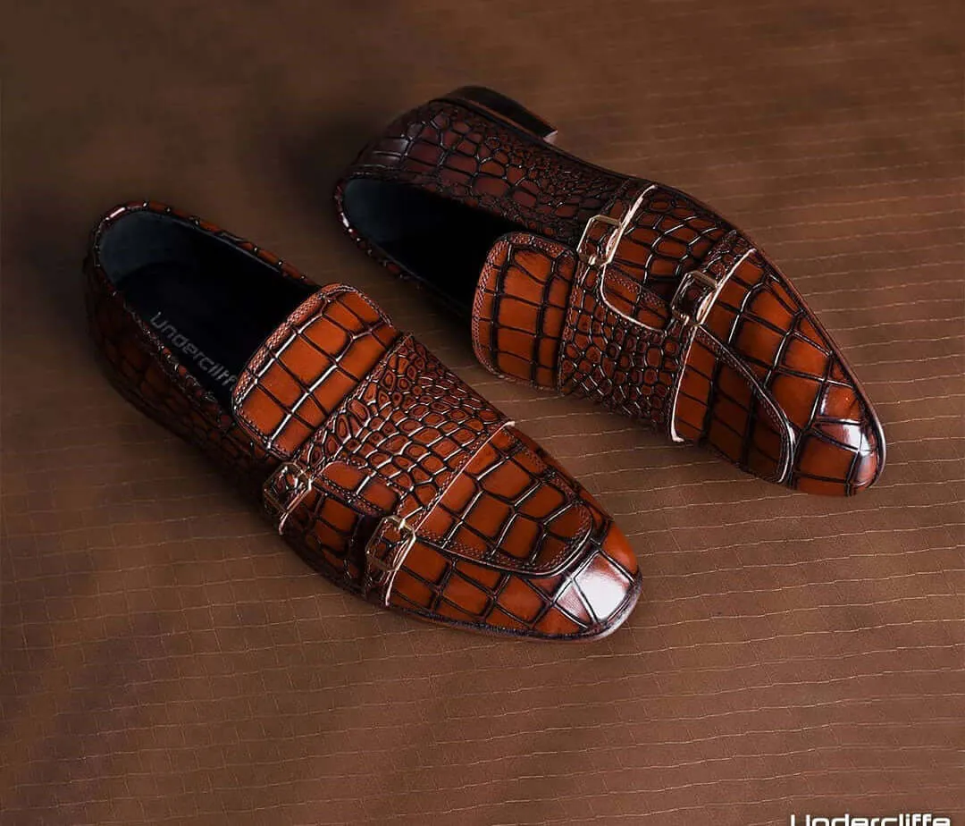 Brown Two Tone Alligator Texture New Style Loafer Shoes For Men's