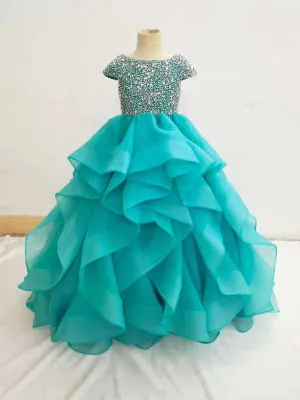 Cap Sleeve Glitzy Beaded Bodice Flower Girl Pageant Gown