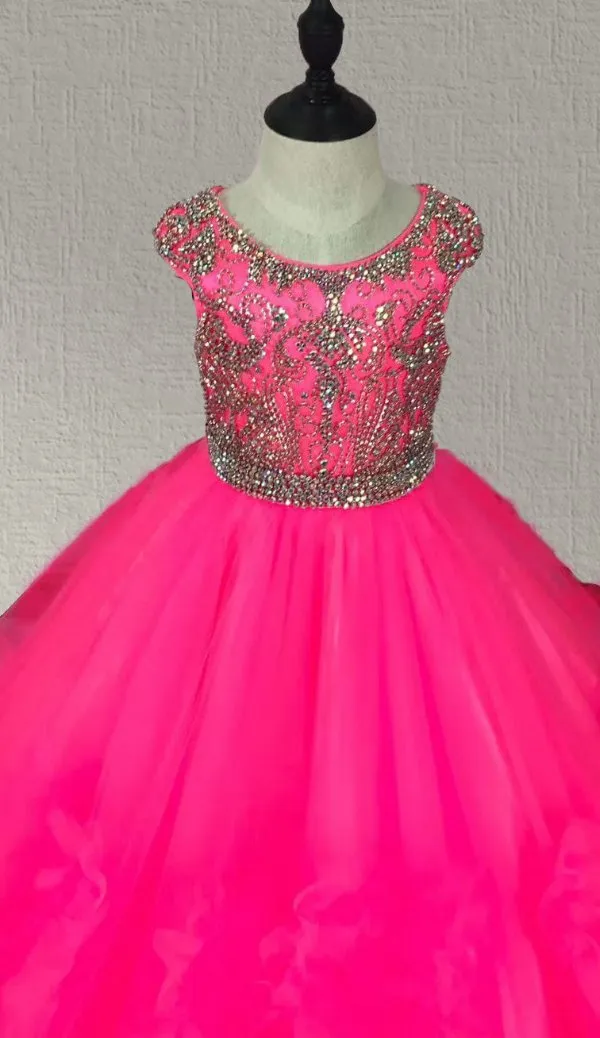 Cap Sleeve Hot Pink Little Girls Evening Gown