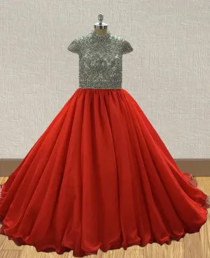 Cap Sleeve Stunning Red Preteen Evening Dress