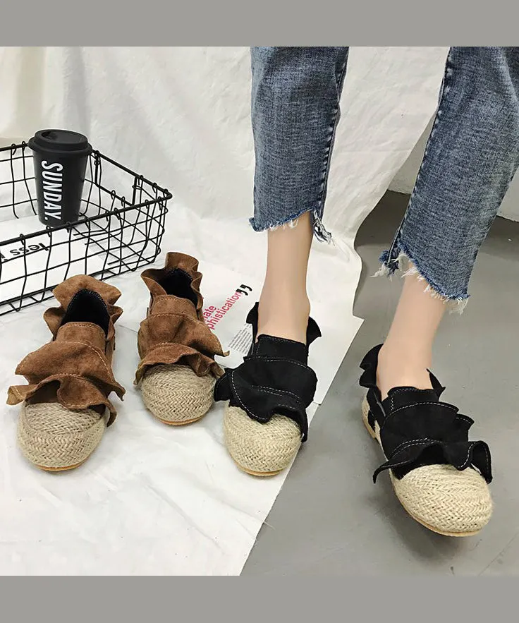 Casual Brown Ruffled Splicing Versatile Flat Feet Shoes AP1038