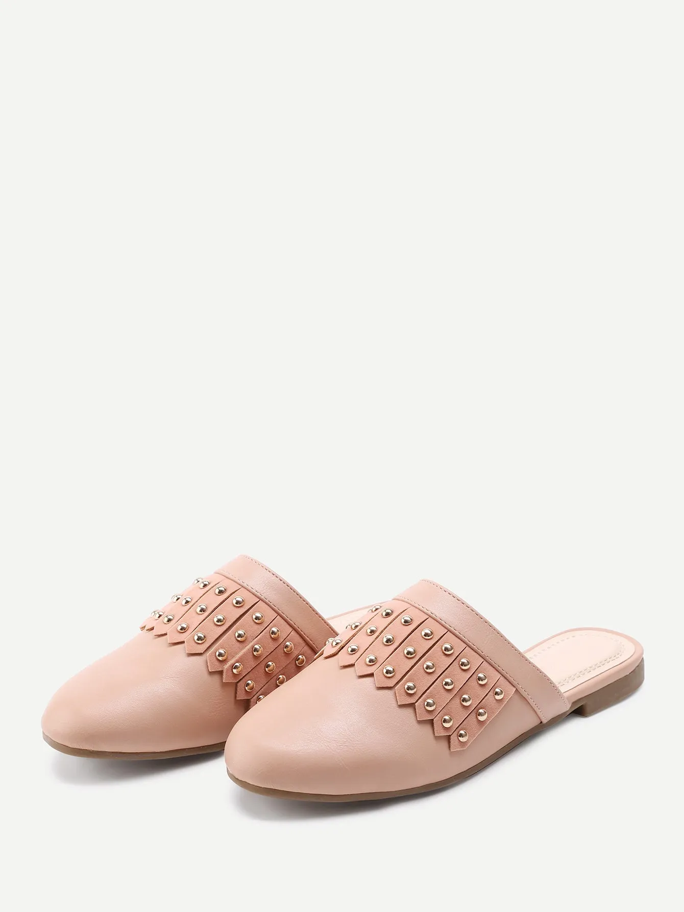 Cheap Beaded Detail Flat Mules With Fringe