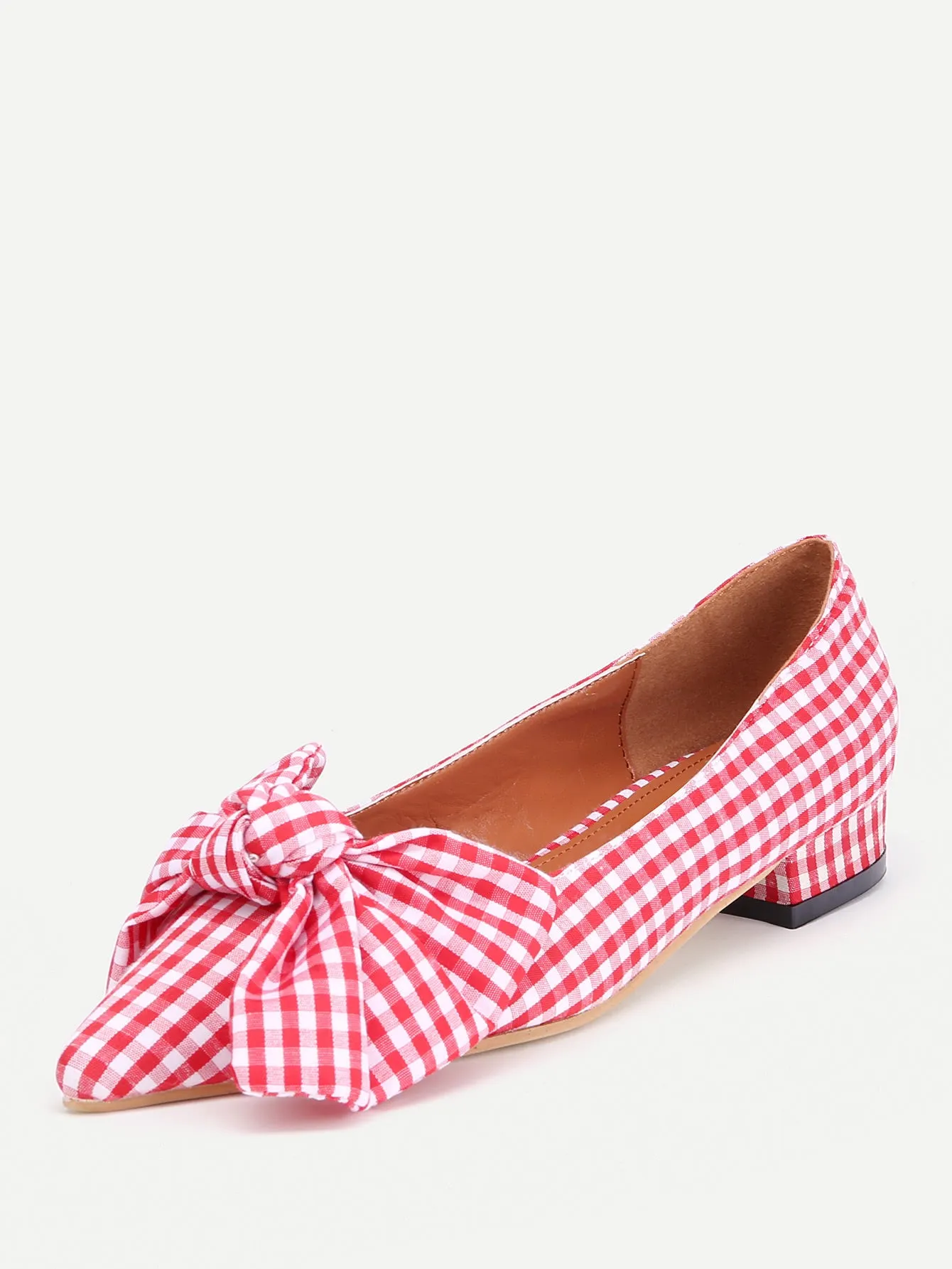 Cheap Bow Tie Decorated Pointed Toe Gingham Flats