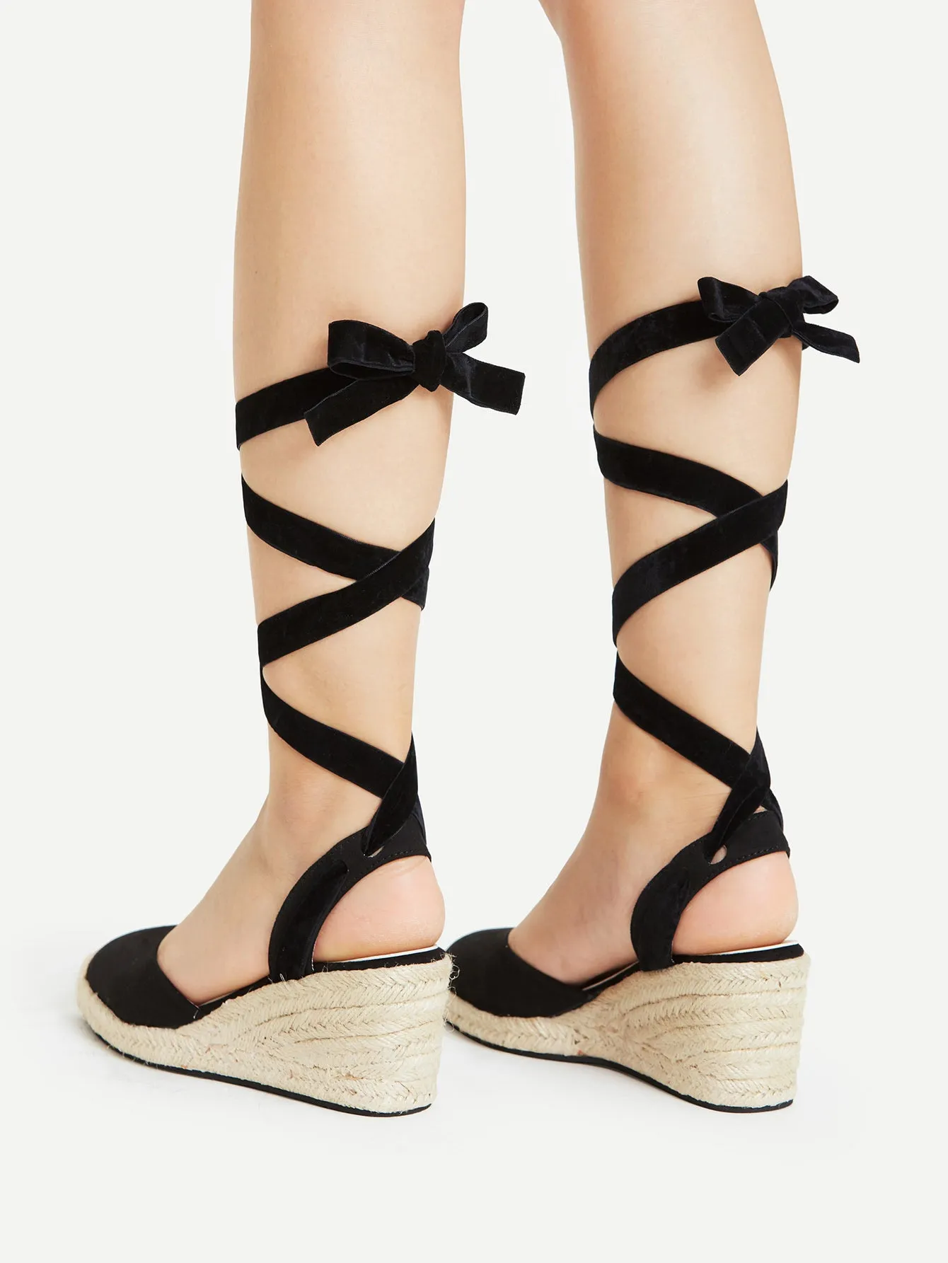 Cheap Cap Toe Tie Leg Woven Wedges