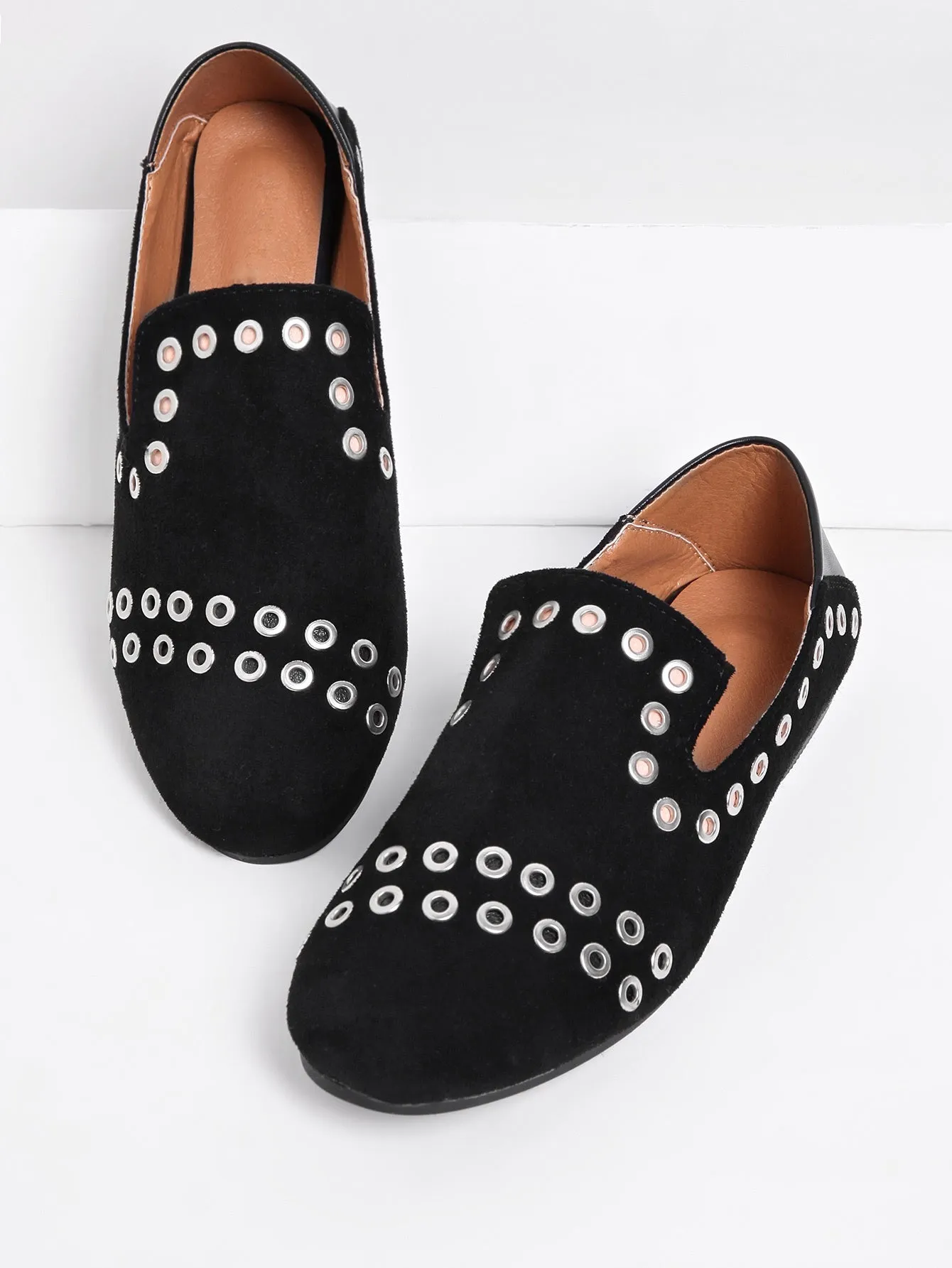 Cheap Eyelet Detail Round Toe Flats