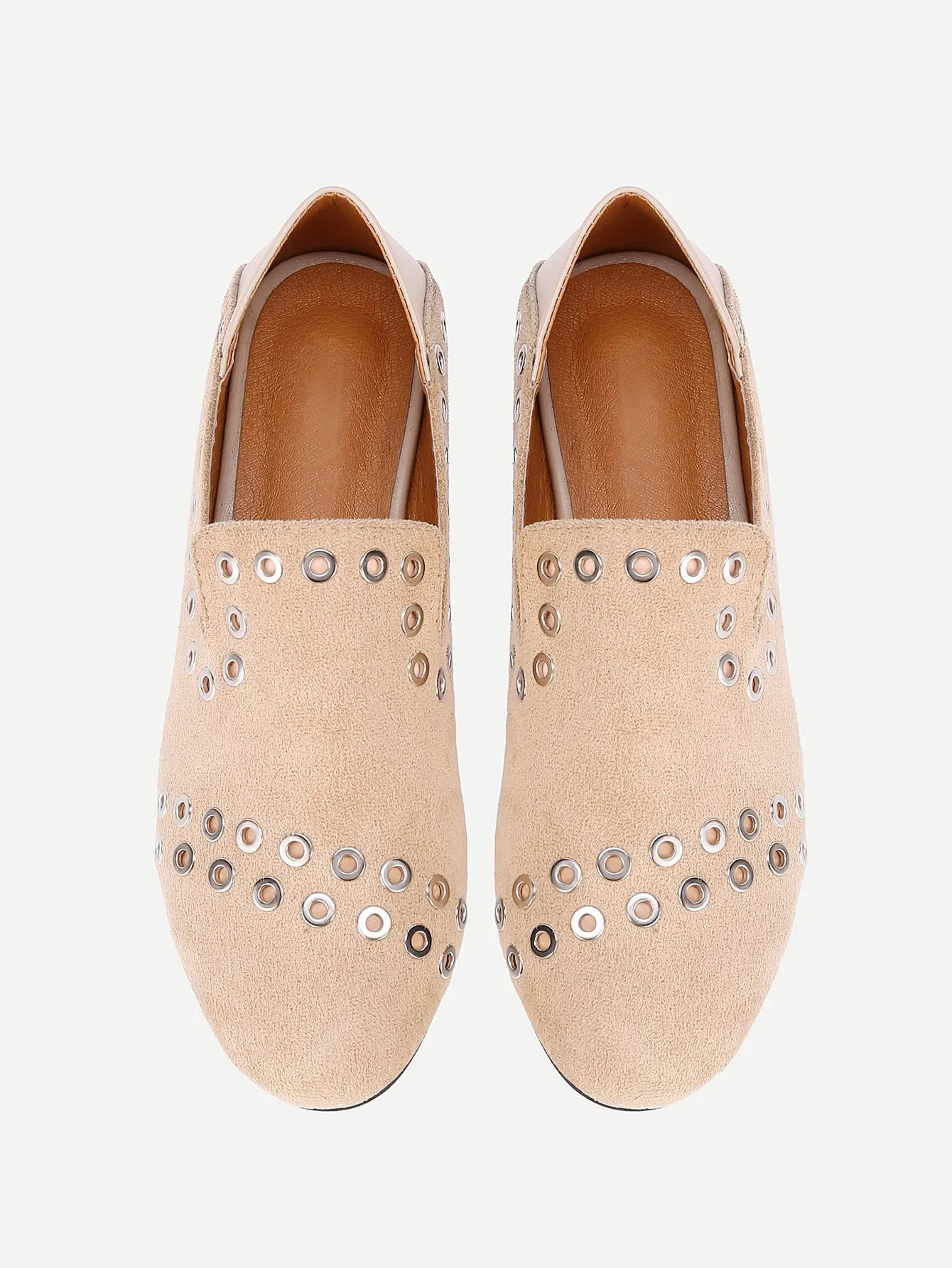 Cheap Eyelet Detail Round Toe Flats